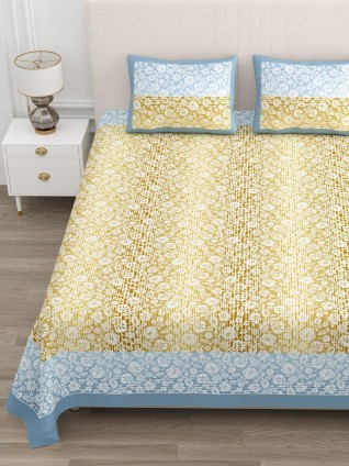 Yellow Screen Jaipuri Cotton Bedsheet 100x108-Jaipur Wholesaler