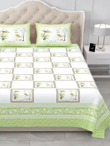 White Screen Printed Jaipuri Cotton Bedsheet 100x108-Jaipur Wholesaler