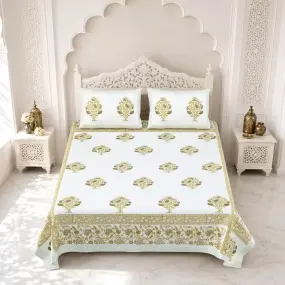 Golden Flower Hand Block Printed Cotton Bedsheet