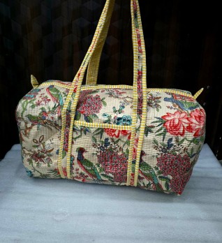 Yellow Flower Printed Duffle Bag