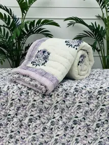 White and Purple Printed Reversible Quilt