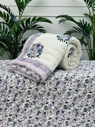 White and Purple Printed Reversible Quilt
