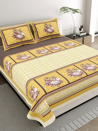 Jaipuri Print Yellow Bedsheet