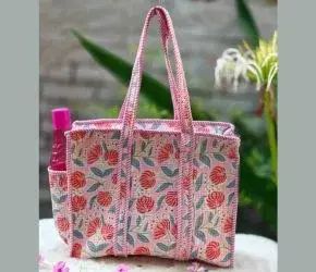 Pink Floral Printed Tote Bags
