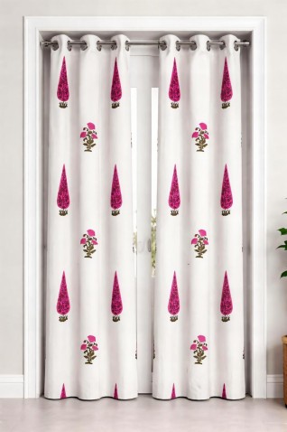 Printed White Curtains