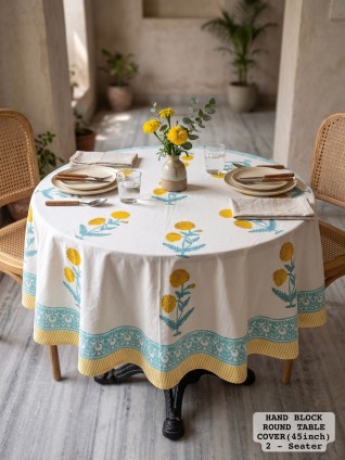 White Sanganeri Print Cotton Table Cover