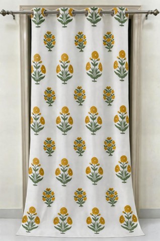 Yellow Floral Printed Curtains