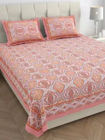 Light Red Screen Jaipuri Cotton Bedsheet 100x108-Jaipur Wholesaler