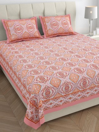 Light Red Screen Jaipuri Cotton Bedsheet 100x108-Jaipur Wholesaler