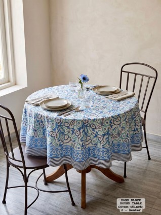 Blue Sanganeri Print Cotton Table Cover