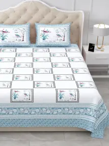 White Screen Printed Jaipuri Bedsheet 100x108-Jaipur Wholesaler