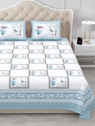 White Screen Printed Jaipuri Bedsheet 100x108-Jaipur Wholesaler