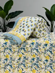 Blue and Yellow Floral Printed Quilts