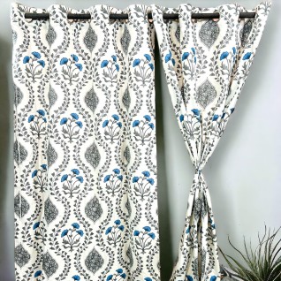 Grey Printed White Curtains