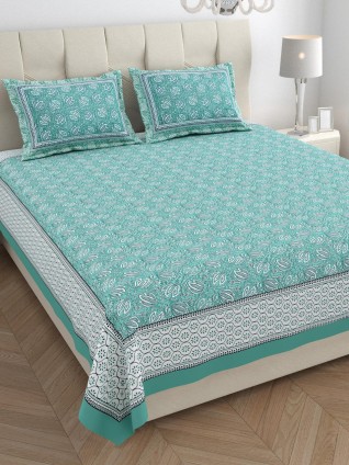 Screen Sky Blue Printed Jaipuri Bedsheet 100x108-Jaipur Wholesaler