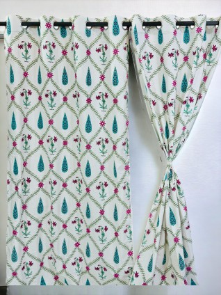 Blue Printed Hand Screen Curtains