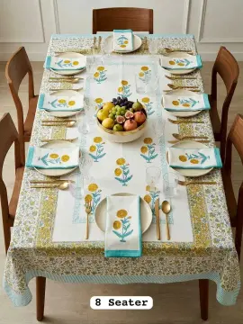 Yellow Printed Table Cover With Napkins-Jaipur Wholesaler
