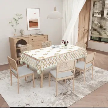 Peach Flower Block Printed Cotton Table Cover-Jaipur Wholesaler